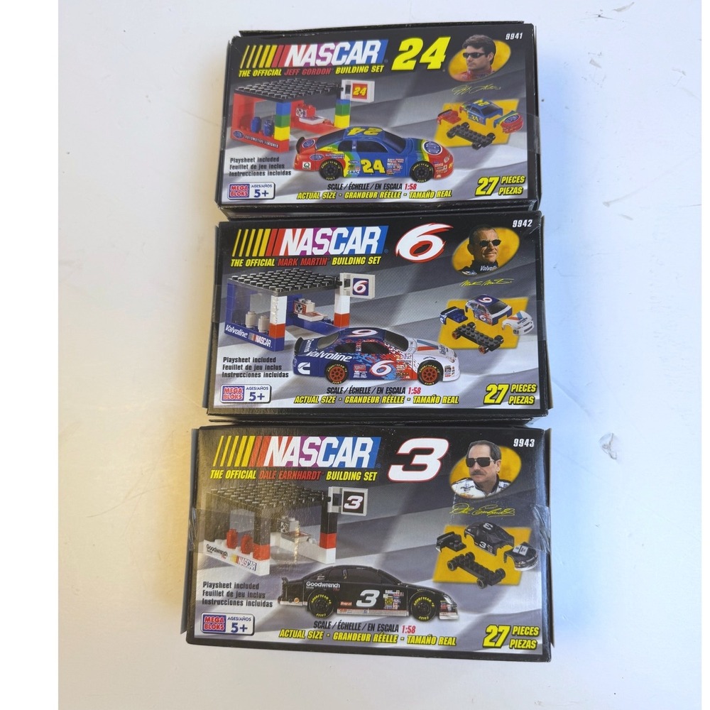 Mega Bloks NASCAR Collector Series Car & Garage Sets 9941 9942 9943 Lot of 3 New